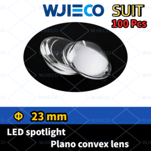 WJIECO Plano Convex LED Focus Condenser Lens, 23mm Diameter High Borosilicate Glass Optical Element, 100 Pack Focus Adjustment Optical Lenses for Flashlight, Microscope and Other Focusing Optical Equipment